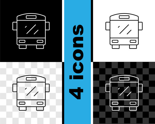 设置线路总线图标隔离在黑白，透明的背景。运输的概念。巴士旅游运输标志。旅游或公共交通工具的标志。向量图片下载