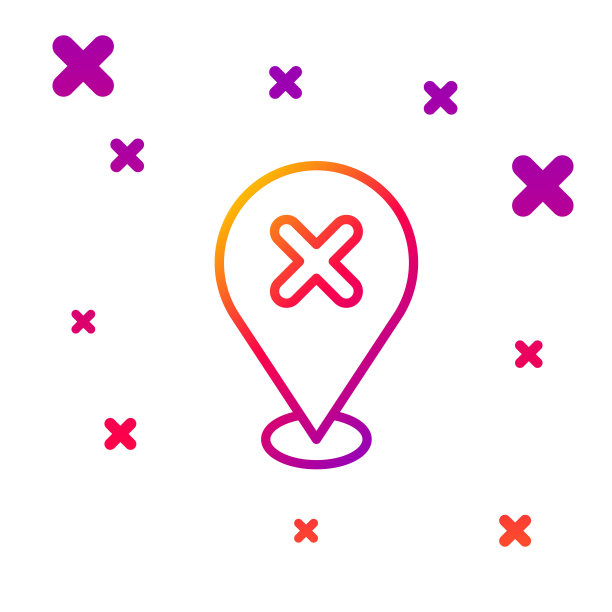 彩色线地图针与十字标记图标孤立在白色背景。导航，指针，位置，地图，gps，方向，地点，指南针，搜索概念。梯度随机动态形状。向量图片下载