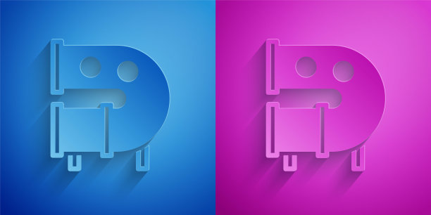 剪纸儿童游乐场滑梯管道图标孤立在蓝色和紫色的背景。纸艺术风格。向量图片下载