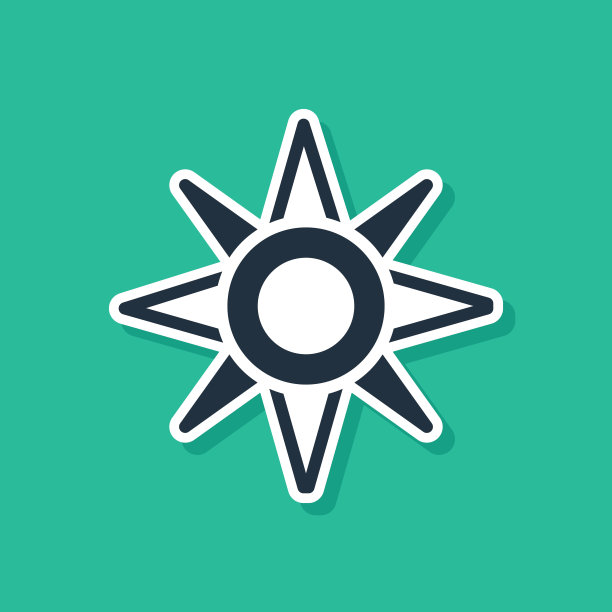 蓝色风的玫瑰图标孤立在绿色背景上。指南针图标的旅行。导航设计。向量图片下载