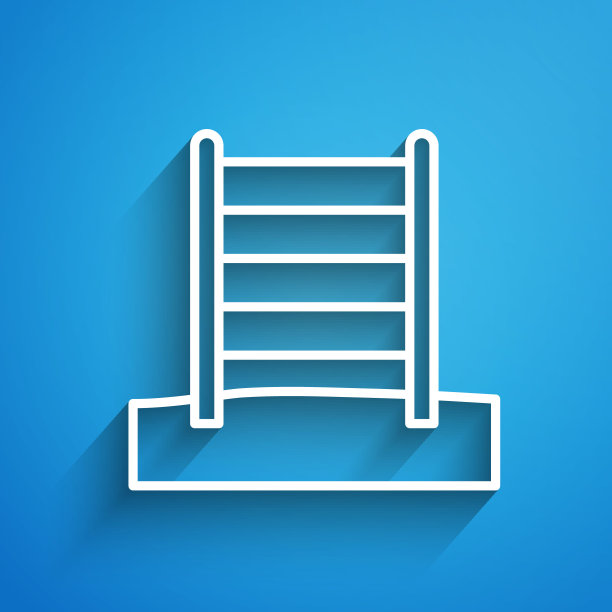 白线木瑞典墙图标孤立在蓝色背景上。瑞典的楼梯。长长的阴影。向量图片下载