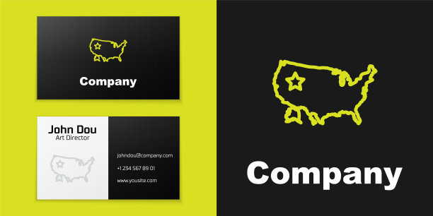 标识线美国地图图标孤立在黑色背景上。美国地图。Logo设计模板元素。向量图片下载