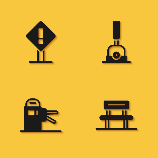 在广场、候车厅、十字转门和箭头处设置惊叹号，以切换长影子的铁路标志。向量图片下载