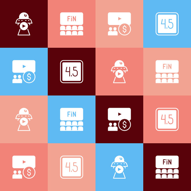 设置流行艺术科幻小说，影院礼堂与屏幕，和评级电影图标。向量图片下载