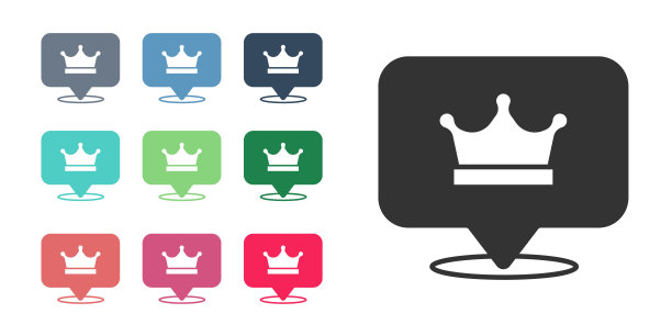 黑色国王皇冠图标孤立在白色背景。设置图标丰富多彩。向量图片下载