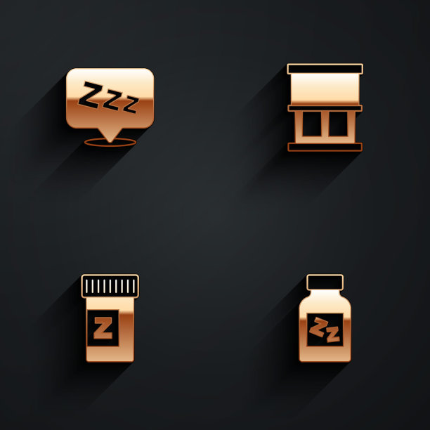 设置睡意，窗帘的窗户，安眠药和图标与长阴影。向量图片下载