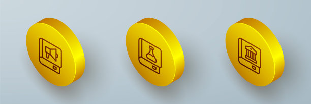 设置等距线书，化学书和法律图标。向量图片下载