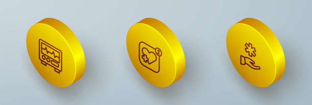 设置心电图、移动心率和十字医院医疗图标的等距线监视器。向量图片下载