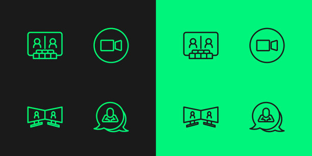 设置线路语音气泡聊天、视频会议、图标。向量图片下载