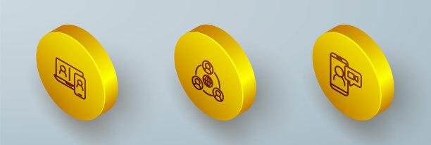 设置等距线视频聊天会议、会议和图标。向量图片下载