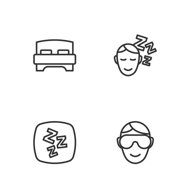 设置线眼睡眠面具，困倦，大床和梦想图标。向量图片下载