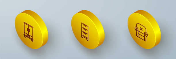 设置等距线衣柜，抽屉衣柜和扶手椅图标。向量图片下载