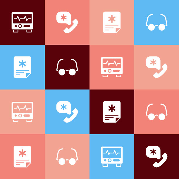 设置流行艺术监视器与心电图，紧急呼叫911，病人记录和眼镜图标。向量图片下载