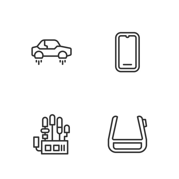 在眼镜上设置智能眼镜，机械机器人手，神奇的飞行汽车和手机图标。向量图片下载