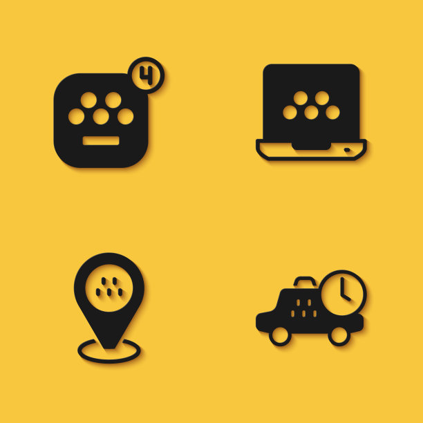 设置出租车手机app，等待时间，定位出租车和长阴影图标。向量图片下载