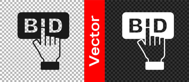 黑色出价图标孤立在透明的背景。拍卖竞标。销售和买家。向量图片下载