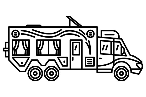 极限旅行的汽车之家。这辆公共汽车是供家庭外出度假用的住宅。矢量图标，轮廓，孤立图片下载