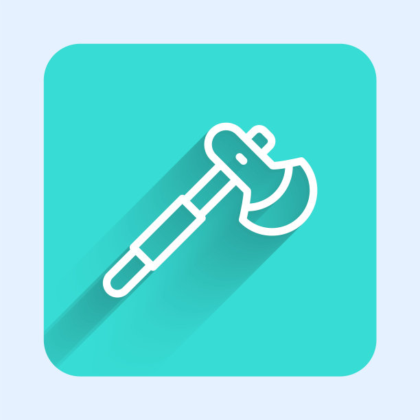 白线木斧图标孤立与长阴影背景。伐木工人斧头。绿色广场按钮。向量图片下载