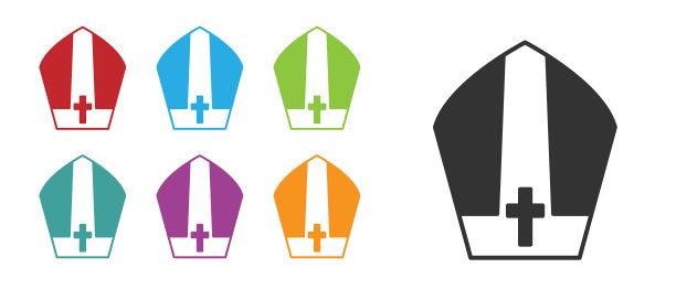 黑色教皇帽图标孤立在白色背景。基督教的帽子的迹象。设置图标丰富多彩。向量图片下载