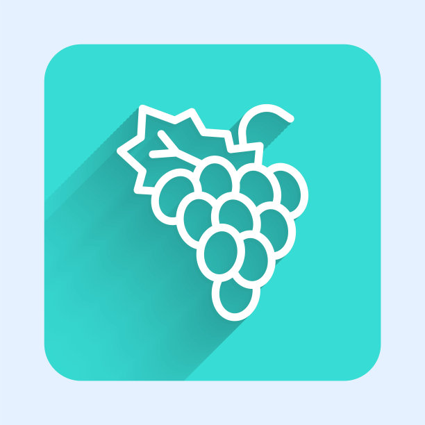 白线葡萄水果图标孤立与长影子。绿色广场按钮。向量图片下载