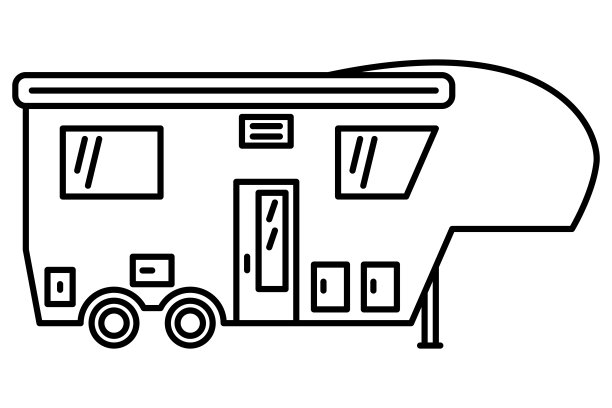 大型宽敞的房车，适合家庭外出旅行。休闲车。豪华野营的拖车。矢量图标，轮廓，孤立图片下载