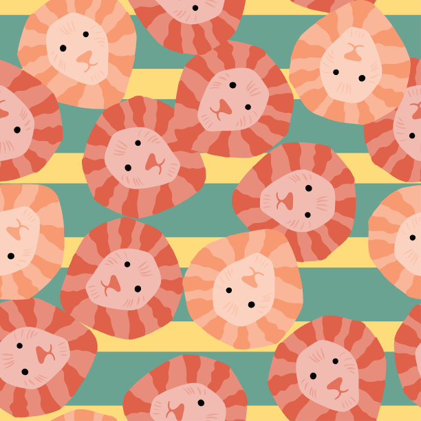 狮子图案无缝的写意风格。彩色背景上的头掠食者。矢量插图的纺织品。图片下载