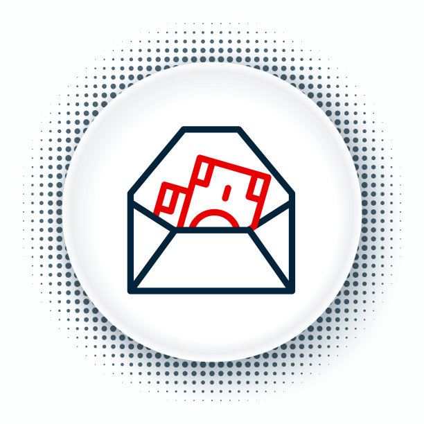 线信封与硬币美元符号图标孤立在白色背景上。工资增加，工资，补偿收入。色彩斑斓的轮廓的概念。向量图片下载