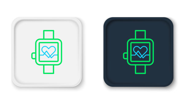 Line智能手表显示心跳率图标孤立在白色背景上。健身应用程序的概念。色彩斑斓的轮廓的概念。向量图片下载