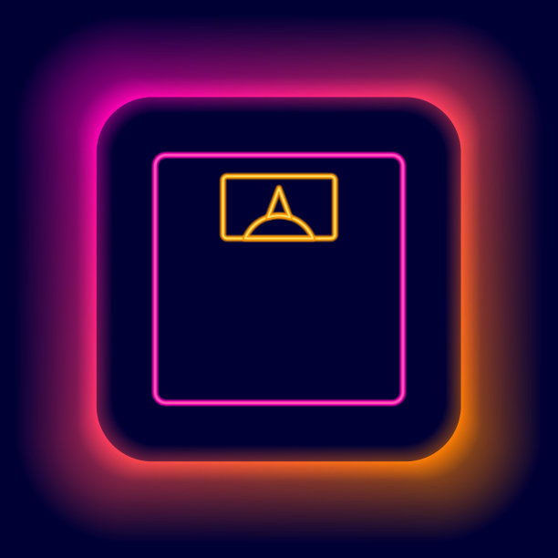 发光的霓虹灯线浴室秤图标孤立在黑色背景。体重测量设备。体重秤健身运动概念。色彩斑斓的轮廓的概念。向量图片下载