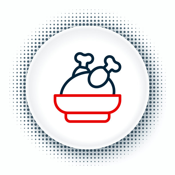 行烤火鸡或鸡肉图标孤立在白色背景上。色彩斑斓的轮廓的概念。向量图片下载