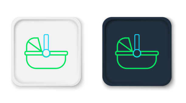 线婴儿推车图标孤立在白色背景。童车，童车，婴儿车，手推车，轮子。色彩斑斓的轮廓的概念。向量图片下载