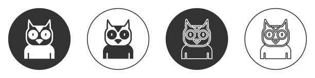 黑猫头鹰鸟图标孤立在白色背景上。动物的象征。圆按钮。向量图片下载