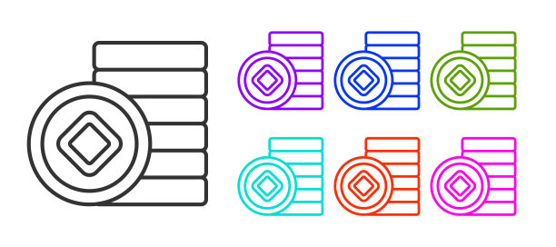 黑线中国人民币货币符号图标孤立在白色背景上。硬币的钱。银行货币符号。现金的象征。设置图标丰富多彩。向量图片下载