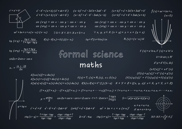 背景是一块写满数学公式的黑板。正规科学的背景，数学。图片下载