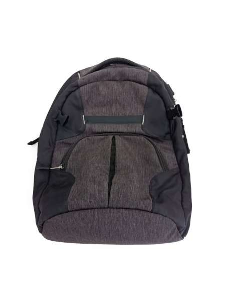 前视图关闭黑色背包。防水中性背包笔记本绝缘。时尚和旅游配件。图片下载