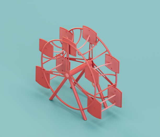 孩子们旋转木马。等距红色操场对象，适合儿童身心发展。单色单色，三维渲染图片下载