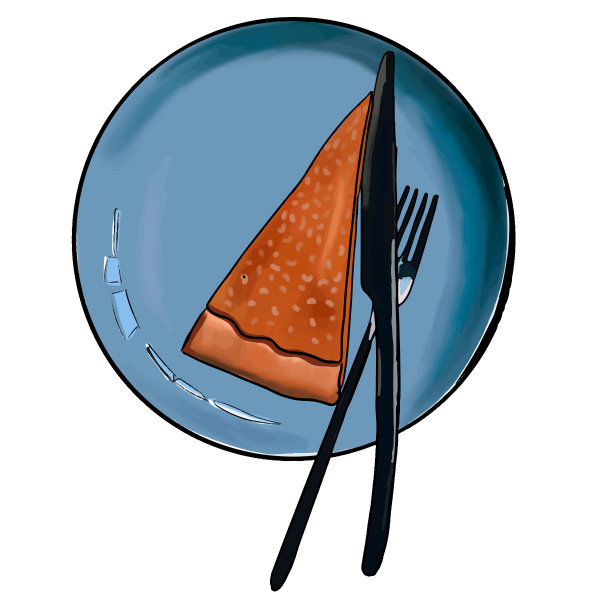 在蓝色盘子上用刀叉俯瞰一块馅饼图片下载