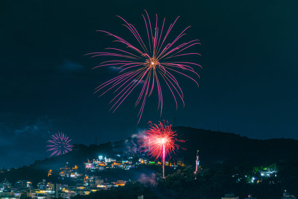 新年的夜晚(Réveillon)烟花在天空中绽放。活动为2022年抵达Niterói，里约热内卢de Janeiro，巴西。图片下载