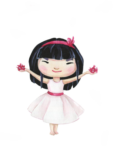 手绘水彩画微笑的日本女孩。水彩画图片下载