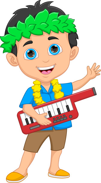 快乐男孩玩合成器矢量图片下载