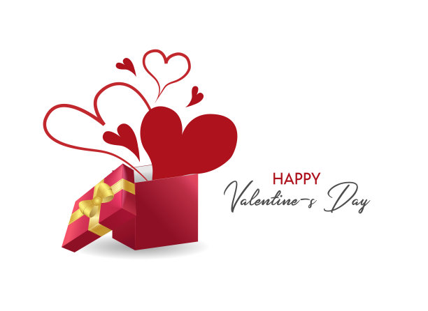 情人节设计。逼真的红色礼品盒。打开礼品盒装满装饰节日物品。假日横幅，网络海报，传单，时尚的小册子，贺卡，封面。浪漫的背景图片下载