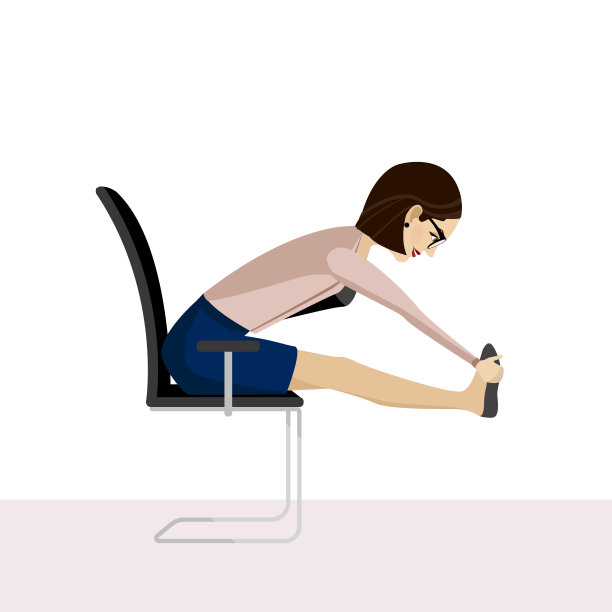 漂亮女人在办公椅上锻炼身体。商业女性在健康的热身姿势。图片下载