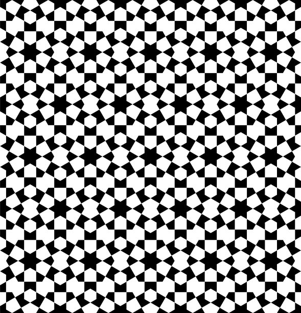 基于传统伊斯兰艺术的无缝几何装饰。黑色和白色。图片下载
