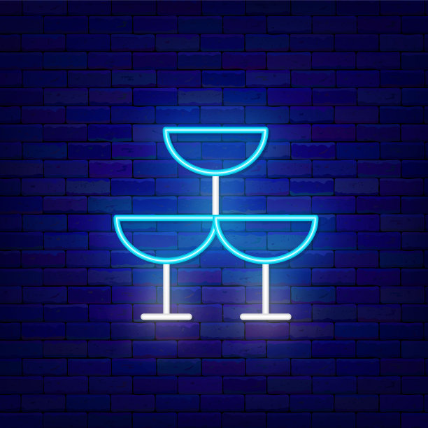 金字塔形的玻璃霓虹灯图标。派对和餐厅概念。外发光效果横幅。向量股票插图图片下载