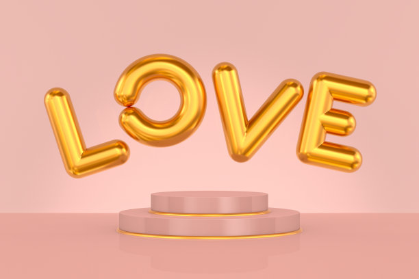 粉色背景上的爱和基座。三维演示图片下载