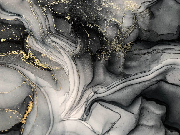 摘要亮色流体背景，手绘酒精画与金色条纹，液体墨技术纹理背景设计图片下载