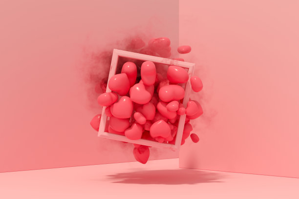 情人节飞行的心在粉红色的背景图片下载