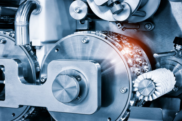 工业饼干和糖果制造机器特写图片下载