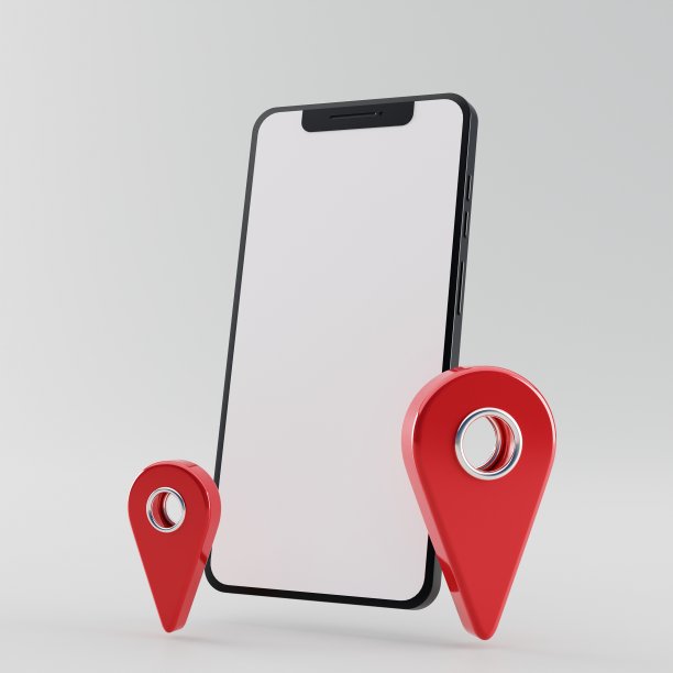 黑屏智能手机，红色地图指针图片下载