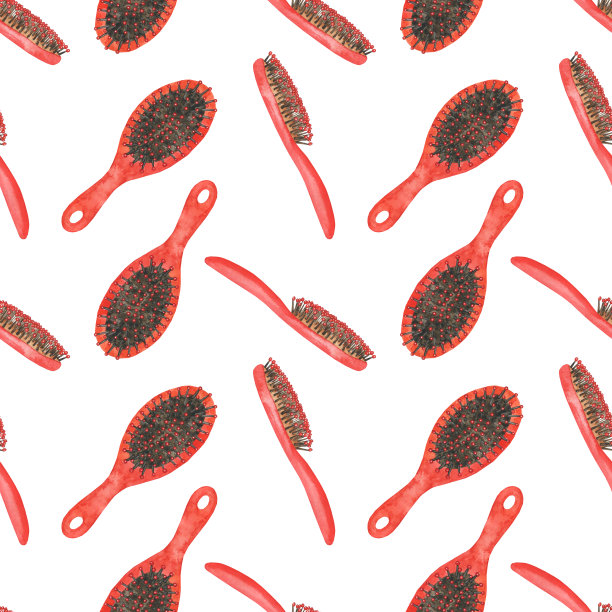 无缝图案的红色毛刷在白色背景。水彩手绘插图。完美的女性印刷，理发设计。图片下载